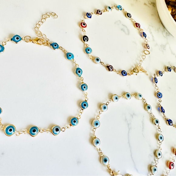 2/$30🌵 Set 5 Gold Multicolor Evil Eye Bracelets w/ Protection Amulet Good Luck - Picture 2 of 7